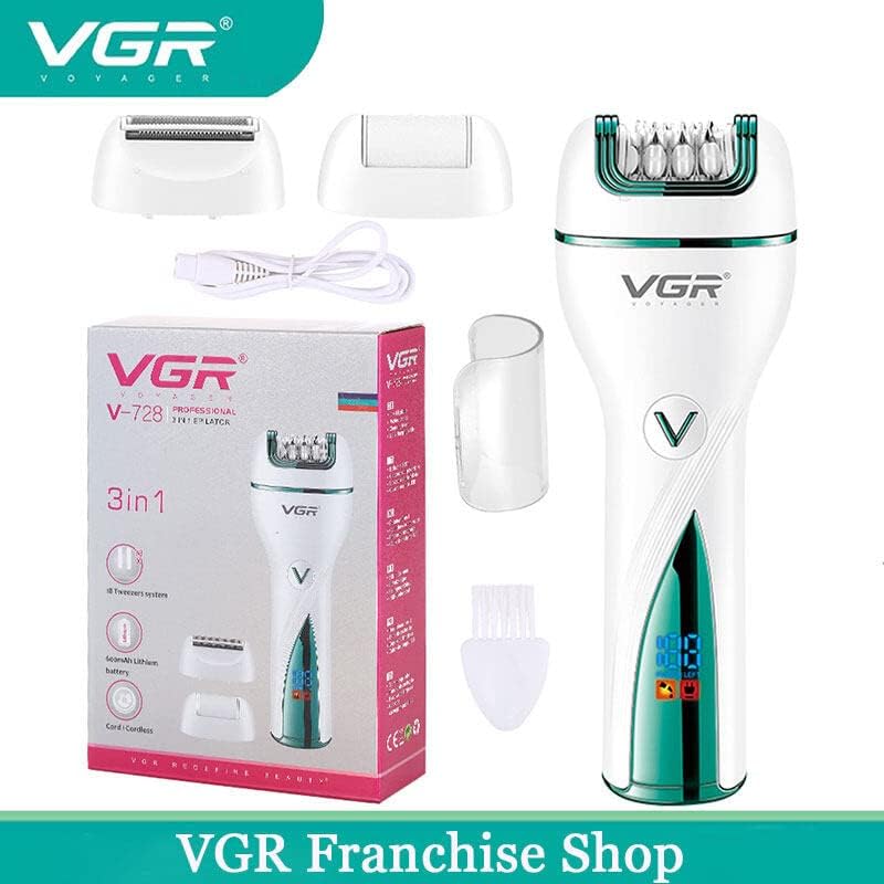 VGR 3in1 Rechargeable Women Epilator Female Hair Removal-Callus Remover