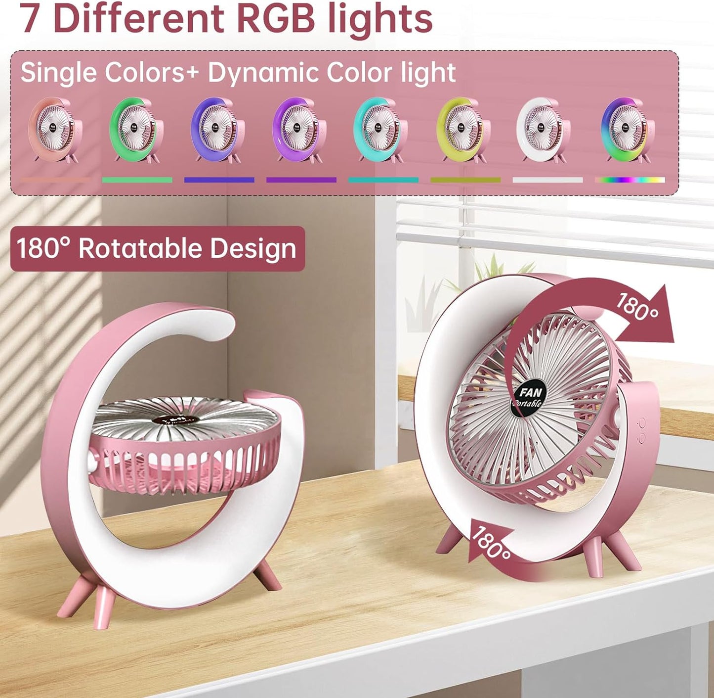 USB Rechargeable Desktop Fan With RGB Lights SaQiBuy