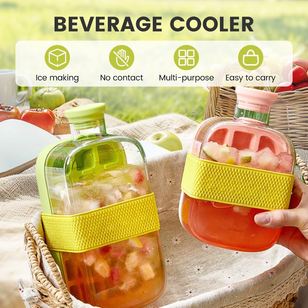 Ice Cube Bottle 2 in 1, Silicone Ice Tray for Home Ice Making with Lid and Straw