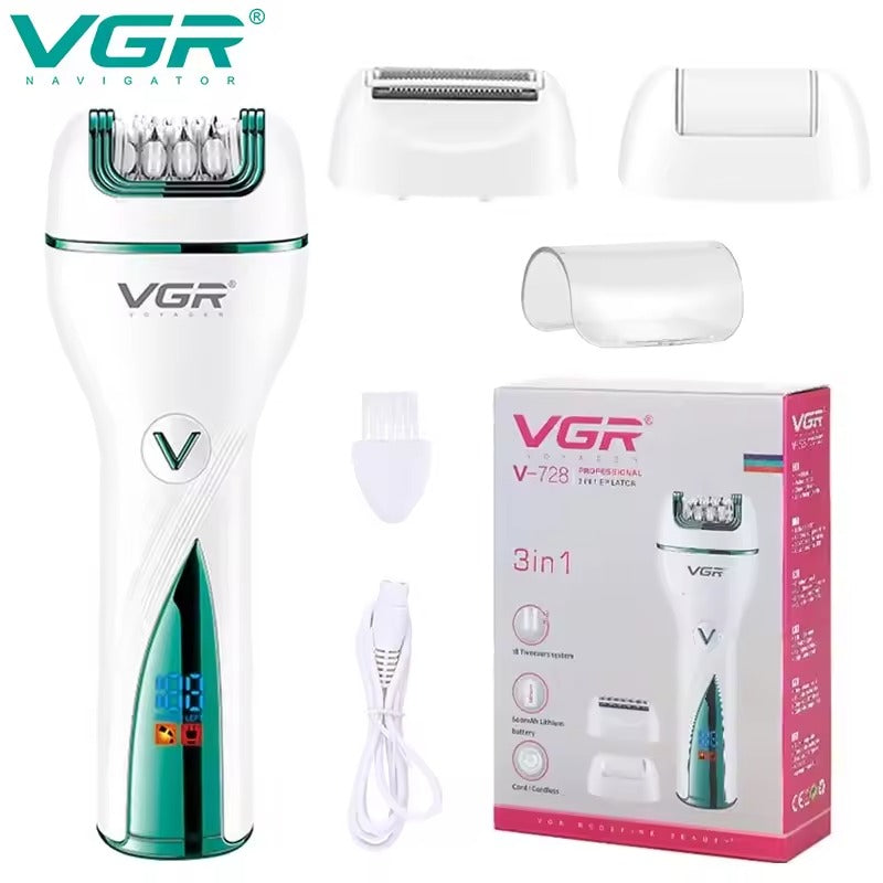 VGR 3in1 Rechargeable Women Epilator Female Hair Removal-Callus Remover