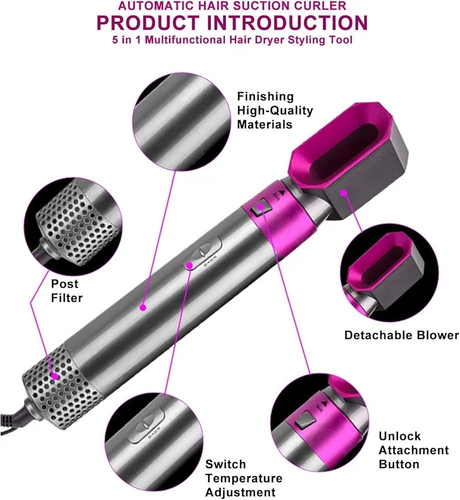 IMPORTED 5 In 1 Multi-functional Hair Dryer Air Brush Styles