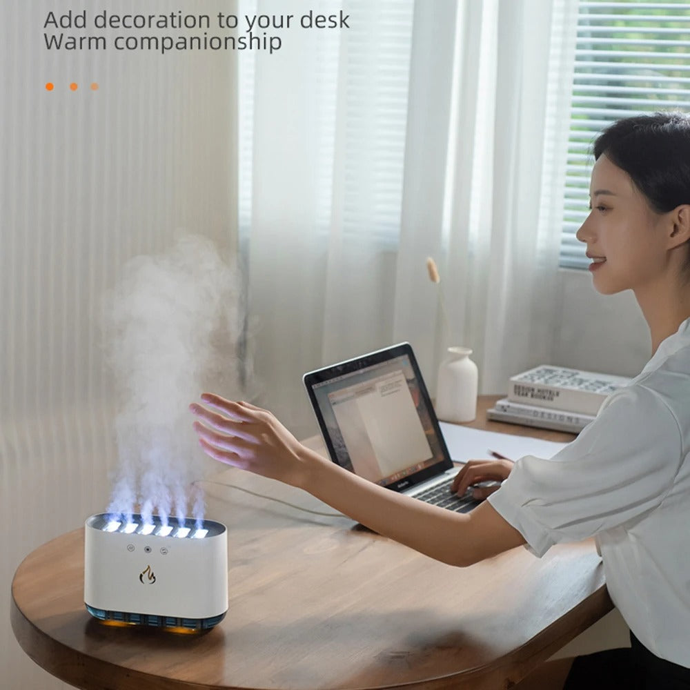 Dynamic Flame Fire Air Humidifier USB LED Color Light- 900mL