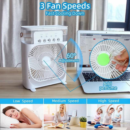 4-IN-1 Multi-Functional Portable Air Humidifier Cooling USB Fan With Color Night Light
