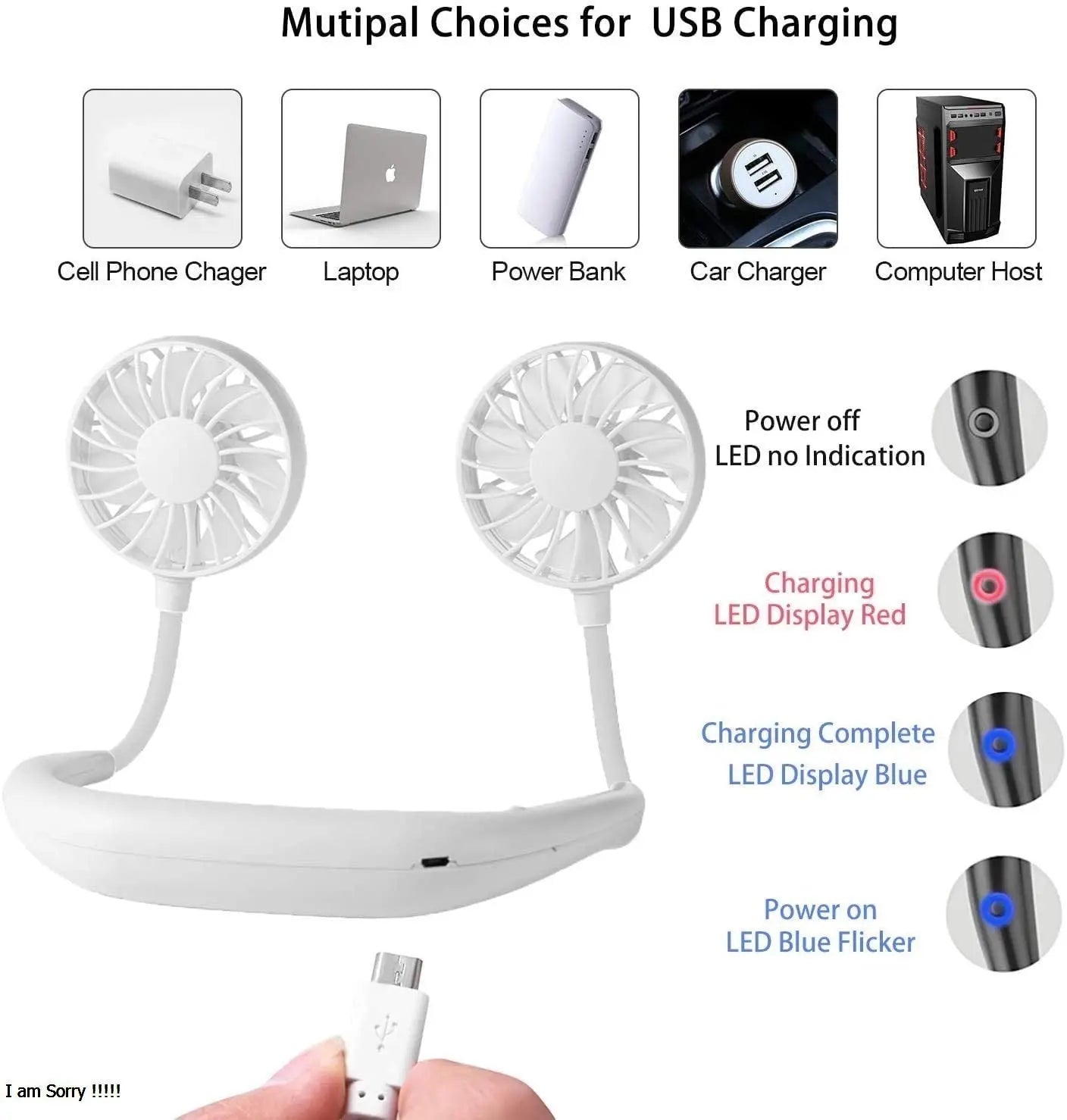 Rechargeable Hanging Neck Fan SaQiBuy