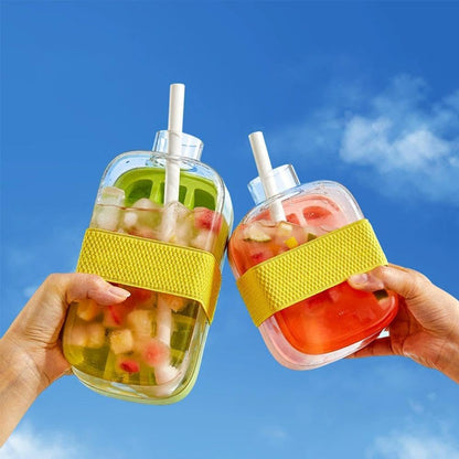 Ice Cube Bottle 2 in 1, Silicone Ice Tray for Home Ice Making with Lid and Straw