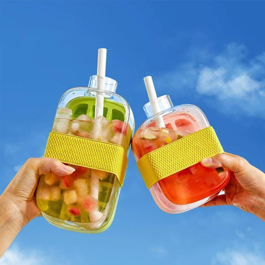 Ice Cube Bottle 2 in 1, Silicone Ice Tray for Home Ice Making with Lid and Straw