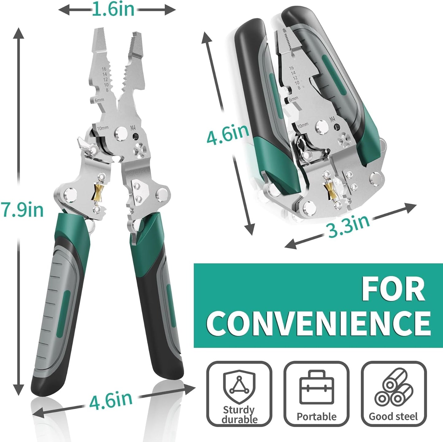 16 in 1 Foldable Wire Stripper and Crimper, Durable Cable Cutter and Stripping Tools