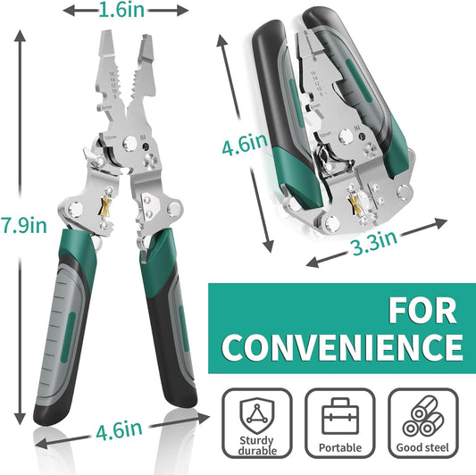 16 in 1 Foldable Wire Stripper and Crimper, Durable Cable Cutter and Stripping Tools