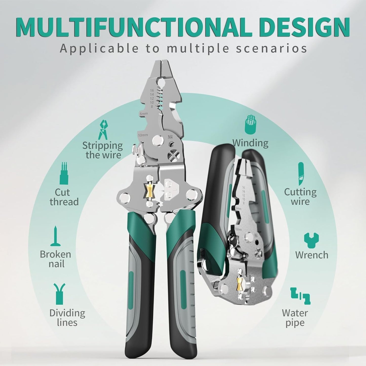 16 in 1 Foldable Wire Stripper and Crimper, Durable Cable Cutter and Stripping Tools
