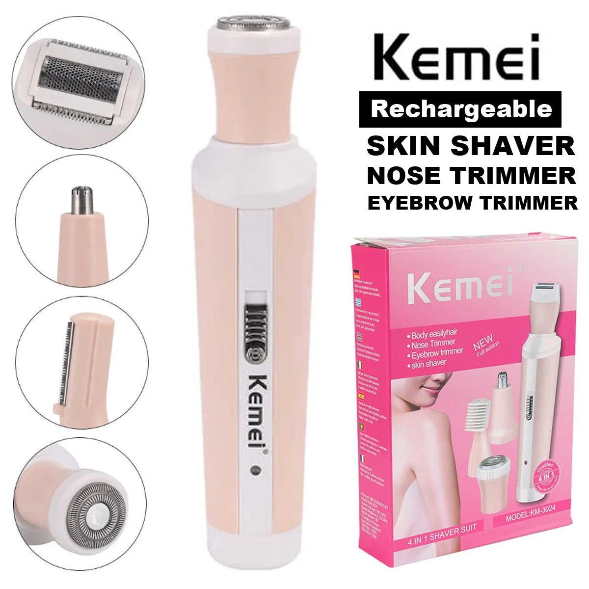 Kemei 4in1 Rechargeable Hair Removal For WOMEN