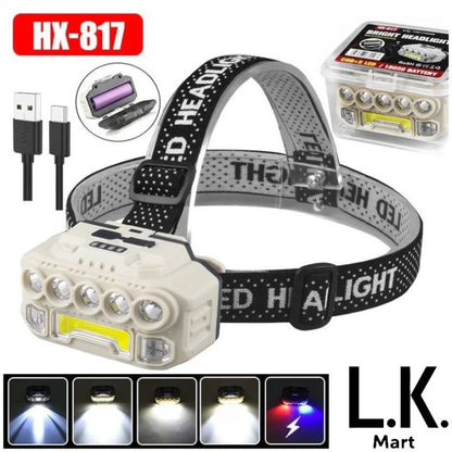Rechargeable Sensor Powerful LED Flashlight Headlamp