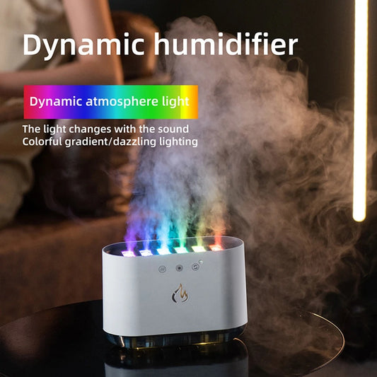 Dynamic Flame Fire Air Humidifier USB LED Color Light- 900mL